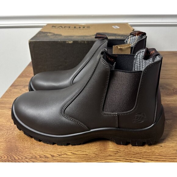 KAM-LITE Work Boots Men\'s Slip-On Safety Waterproof Steel Toe Kam Lite US 11.5